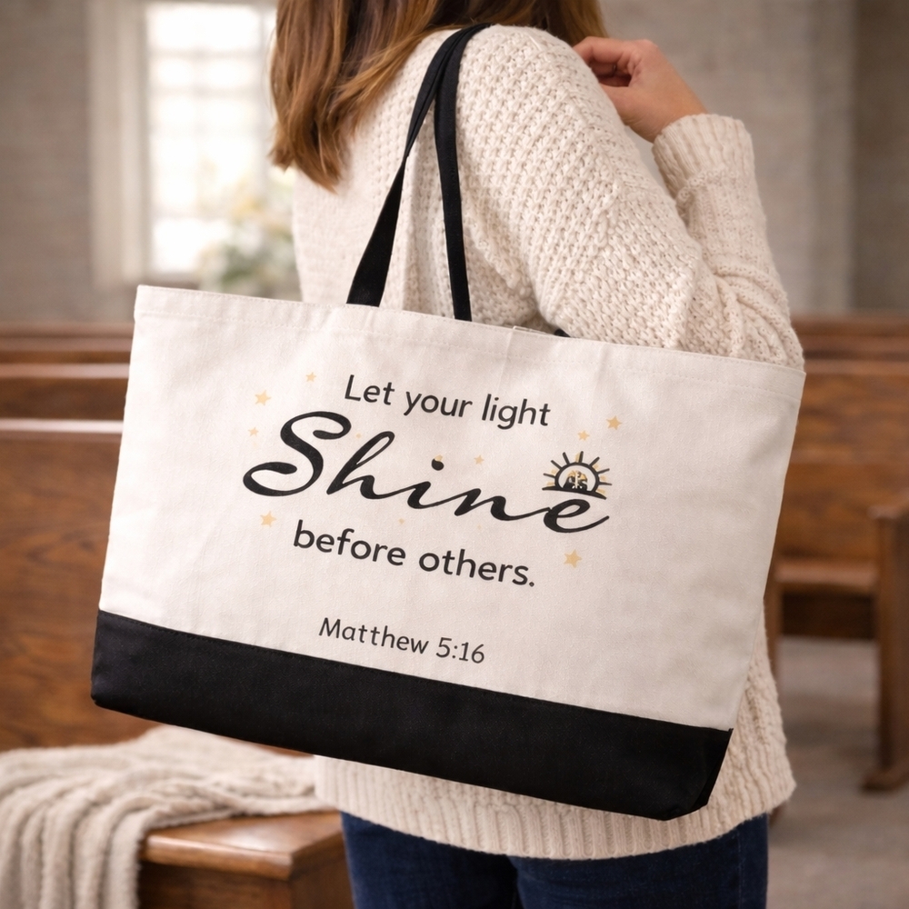 Christian Canvas Tote Bag – “Let Your Light Shine” Matthew 5:16